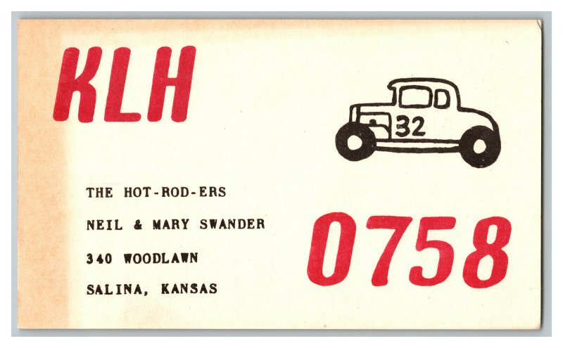 QSL Radio Card From Salina Kansas KLH 0758 