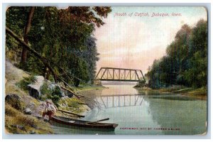 Dubuque Iowa IA Postcard Mouth Of Catfish Bridge Boat Trees Shore Scene Unposted