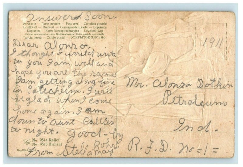 C.1910 Embossed Jesus Walking on Water Peter Postcard P50 