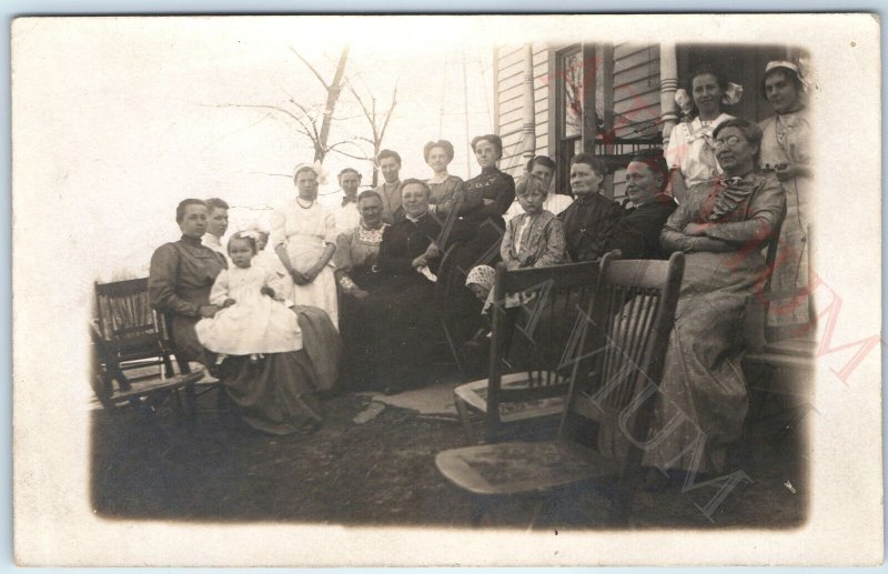 c1910s Outdoor Women House Gathering RPPC Kid Cute Girls Photo Victorian PC A171