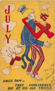 G70/ Patriotic Postcard c1910 Uncle Sam 4th of July 4th Fireworks Bower 14