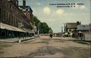 Somersworth NH Central Bldg & Train Station c1910 Postcard