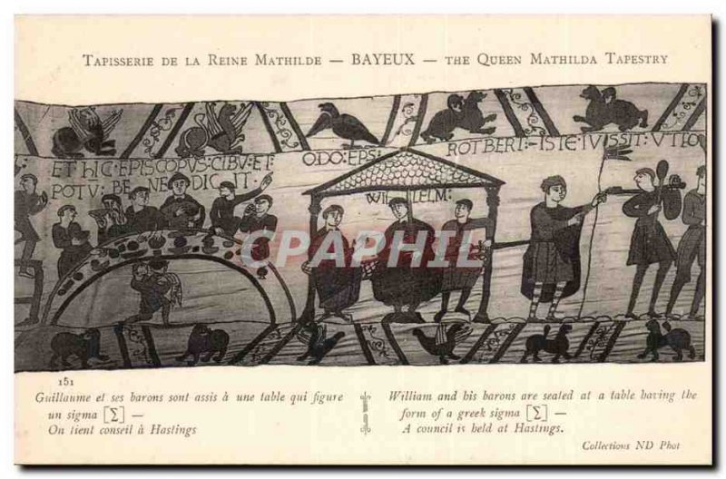 Tapissserie Queen Mathilde Bayeux Old Postcard William and his barons are sit...