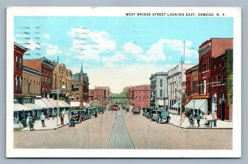 OSWEGO NY WEST BRIDGE STREET ANTIQUE POSTCARD