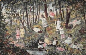 BABIES / CHILDREN IN FOREST POSTCARD 1907