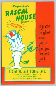 WOLFIE COHEN'S RASCAL HOUSE RESTAURANT*MIAMI BEACH FL MOTEL ROW*DEVIL*POSTCARD