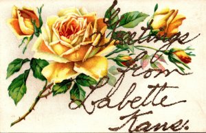 Kansas Greetings From Labette With Yellow Roses