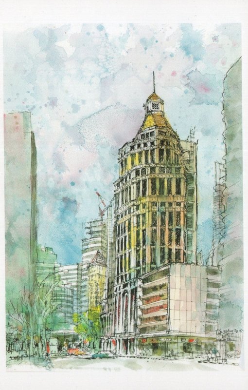 Singapore Skyscraper Tower Blocks Stunning Sketch Painting Postcard