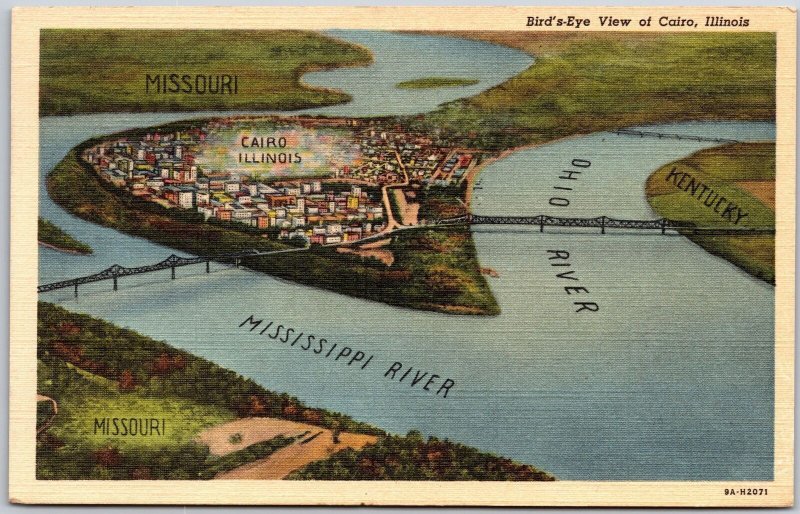 1947 Birdseye View Cairo Illinois Island bet. Mississippi River Posted Postcard