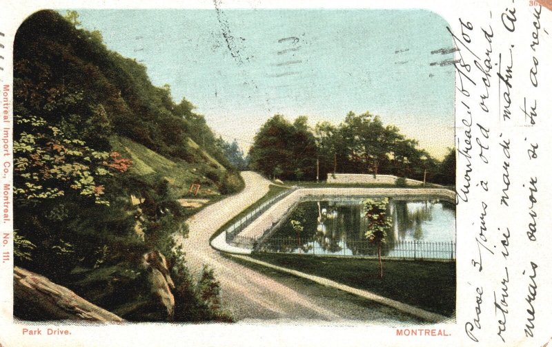 Montreal Canada, 1906 Park Drive Scenic Roadway along The Lake Vintage Postcard