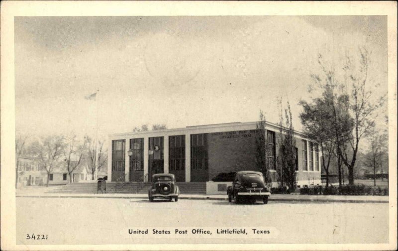 Littlefield Texas TX US Post Office & Cars Postcard