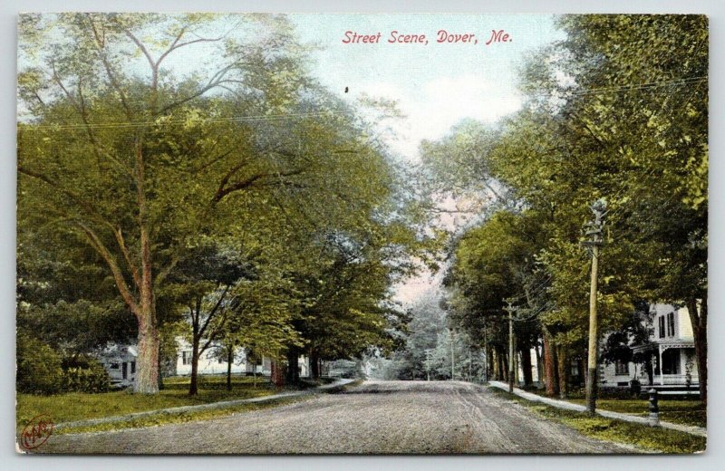 Dover Maine~Home w/Fancy Porch on Dirt St~Big Trunk Shade Tree~Early Fall~c1906 