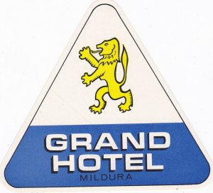 Australia Mildura Grand Hotel Vintage Luggage Label sk3091