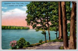 Clear Lake Iowa Greetings W Woodwd Lake Shore 1941 to Waukesha Postcard D30