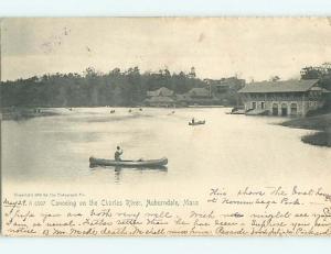 Pre-1907 CANOE BOAT & CHARLES RIVER Auburndale Massachusetts MA t3613