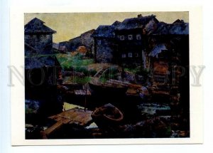 498632 USSR 1988 painting Vasily Rozhdestvensky White night village postcard