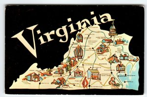 Postcard Greetings From Virginia Map Chrome Old Dominion State Dexter Damaged