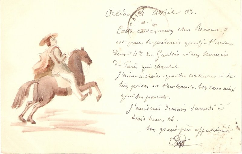 Horseman riding her horse  Nice very old French postcard