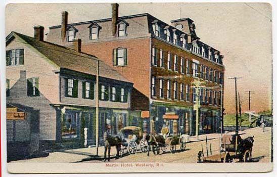 Westerly RI Martin Hotel Street View Horse & Wagon's Store Fronts Postcard