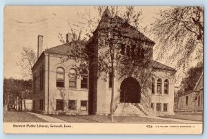 Grinnell Iowa IA Postcard Stewart Public Library Trees Exterior 1911 Antique