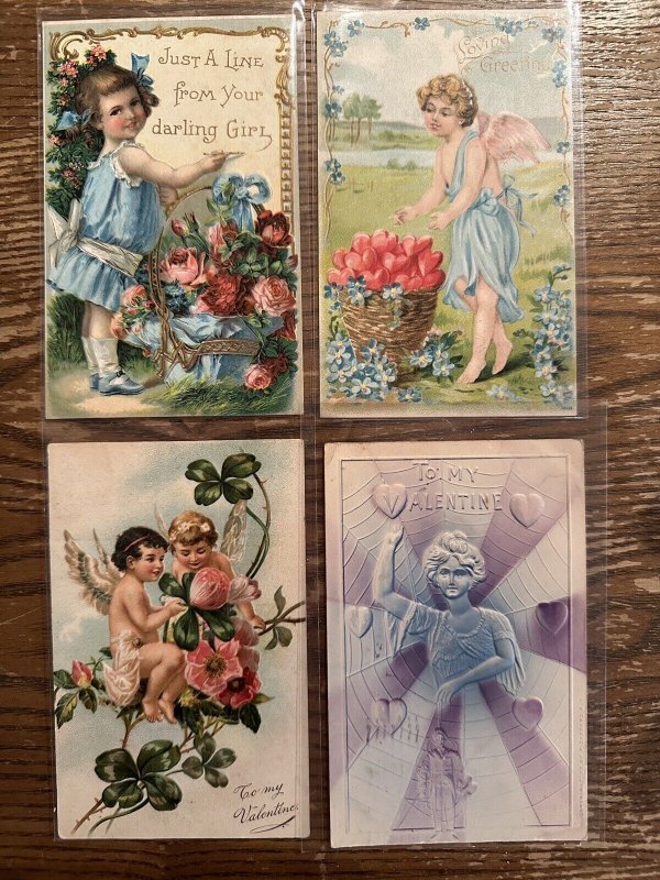 Lot of Antique Postcards Early 1900s Vintage Embossed Children Valentine’s Day
