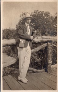 PMC RPPC Real Photo Postcard Eugene Allen Well-Dressed Man White Hat ~1930 S111