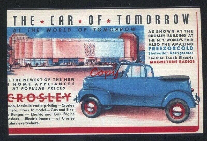 CROSLEY CAR DEALER CARS VINTAGE ADVERTISING POSTCARD