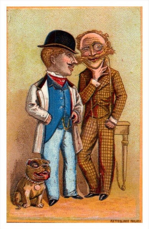 20095  Victorian Card, 2 well dressed Men, and English  Terrier, Pitbull