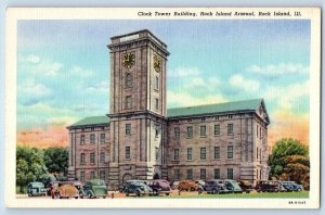 Rock Island Illinois IL Postcard Clock Tower Building Rock Island Arsenal c1940s
