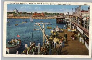 Linen Postcard~Pier..Harbor~Santa Monica,California-CA