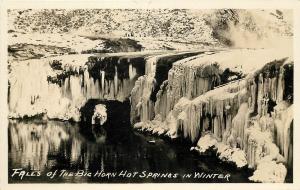 1930s Real Photo PC; Falls of Big Horn Hot Springs in Wiinter, Thermopolis WY