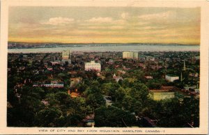 Air View City Bay From Mountain Hamiton Canada WB Postcard VTG UNP Unused  