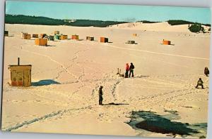 Ice Fishing on Georgetown Lake Montana c1967 Vintage Postcard Q29