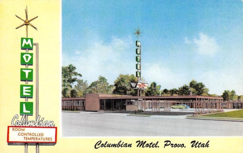 Provo, Utah COLUMBIAN MOTEL Roadside 1950s Chrome Vintage Postcard