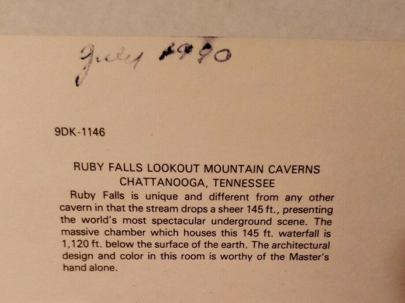 Postcard Ruby Falls Lookout Mountain Chattanooga Tennessee 1990 Booklet