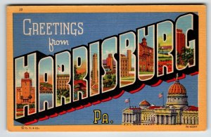 Greeting From Harrisburg Large Letter Postcard Pennsylvania Linen Unused C T Co