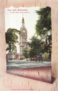 MILWAUKEE WI~CITY HALL AS SEEN FROM ONEIDA STREET~PEELED BIRCH BARK POSTCARD