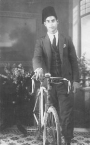 Turkey ? Man with Bicycle Real Photo Vintage Postcard AA49269