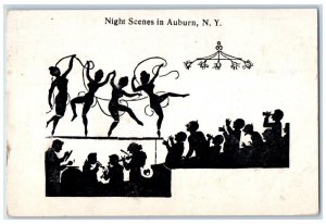 c1920's Night Scenes Band Musical Dancing Audience Auburn New York NY Postcard 