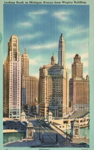 Vintage Postcard Looking South Michigan Avenue From Wrigley Building Chicago ILL