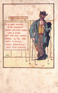 Vintage Postcard Street Man Cigarette Smoker Post No Bill Comic Car