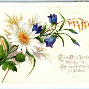 c1900 Happy New Years Think of Me Trade Card Lovely Embossed Flower Vtg C15