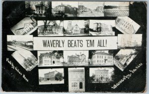 c1900s Waverly, IA Multi-View Collage Postcard Schools Giles Laundry Posted