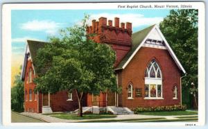 MOUNT VERNON, Illinois  IL    FIRST BAPTIST CHURCH    ca 1940s Linen  Postcard