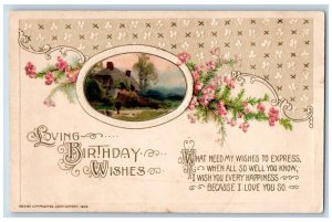 John Winsch Artist Signed Postcard Birthday Roses Flowers Embossed c1910's