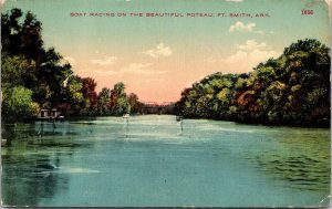 Vtg Fort Smith Arkansas AR Boat Racing on the Poteau River 1910s View Postcard