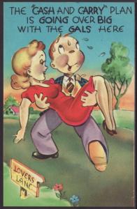 The Cash and Carry Plan,Man Carrying Woman,Comic Postcard