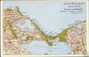 germany poland, USEDOM & WOLIN Isle, MAP Postcard 1930s
