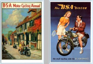 2 Repro Postcards BSA MOTORCYCLES Advertising RYE Mermaid Inn & Tennis 4x6