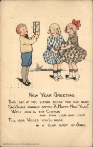 Tuck New Year Joyous Little Boy with Hourglass c1920 Vintage Postcard